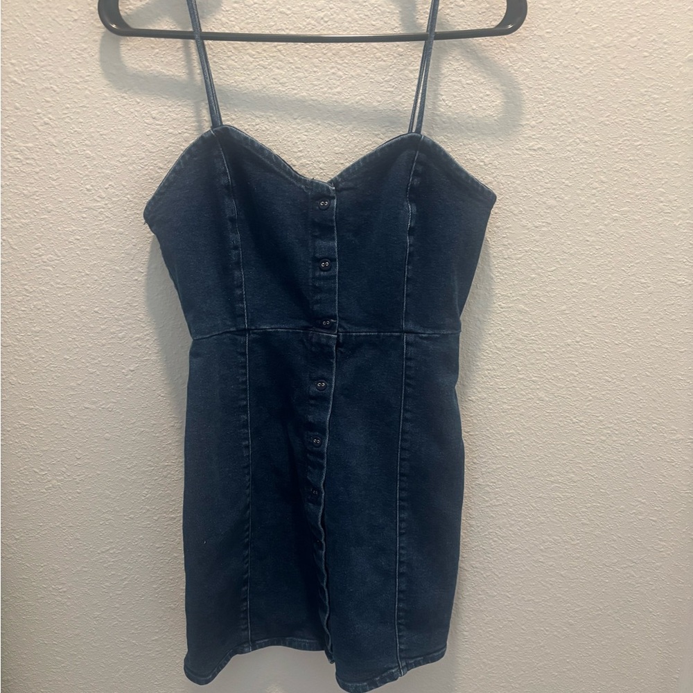 Pull&Bear Dark Wash Denim Button-Front Mini Dress